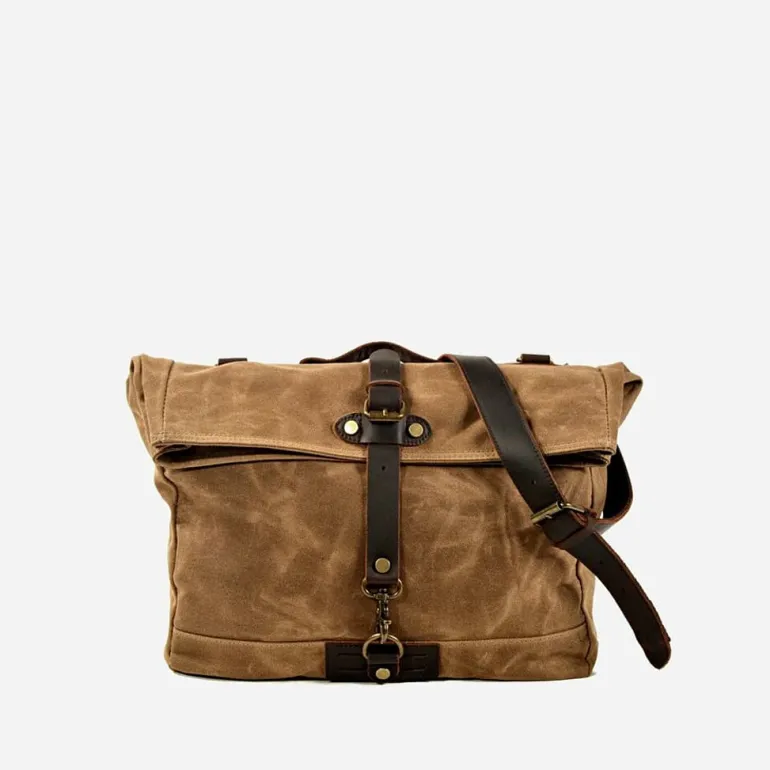 Grande sacoche besace en toile enduite et cuir véritable^Sac Bandoulière Hot