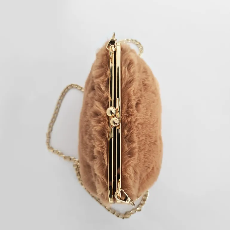 Petit sac fourrure clic clac avec bandoulière à chaîne dorée^Sac Bandoulière Cheap