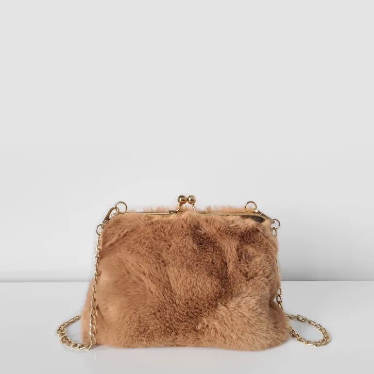 Petit sac fourrure clic clac avec bandoulière à chaîne dorée^Sac Bandoulière Cheap