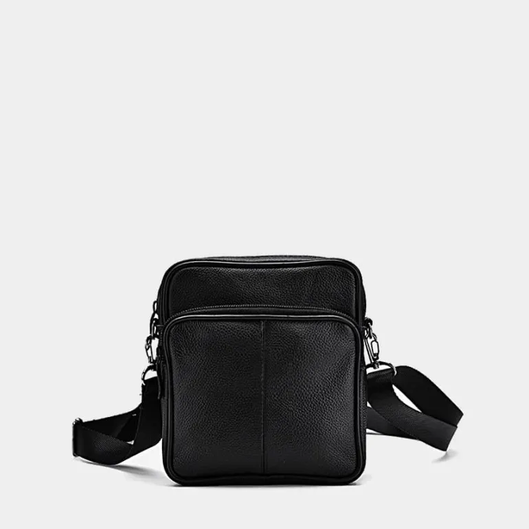 Petite sacoche homme en cuir véritable noir^Sac Bandoulière Cheap