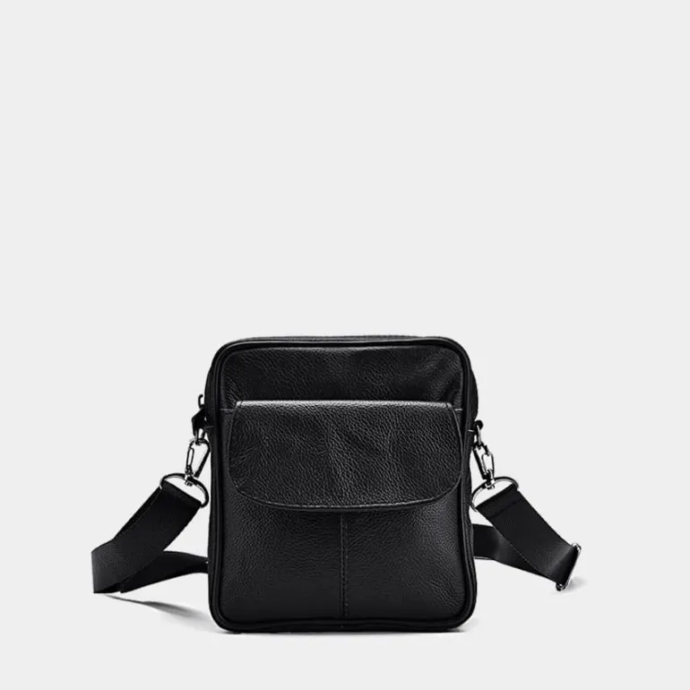 Petite sacoche homme en cuir véritable noir^Sac Bandoulière Cheap
