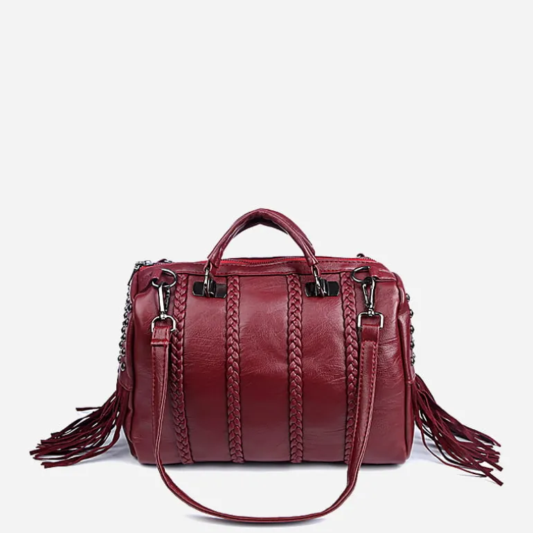 Sac à main clouté en cuir avec franges^Sac Bandoulière Cheap