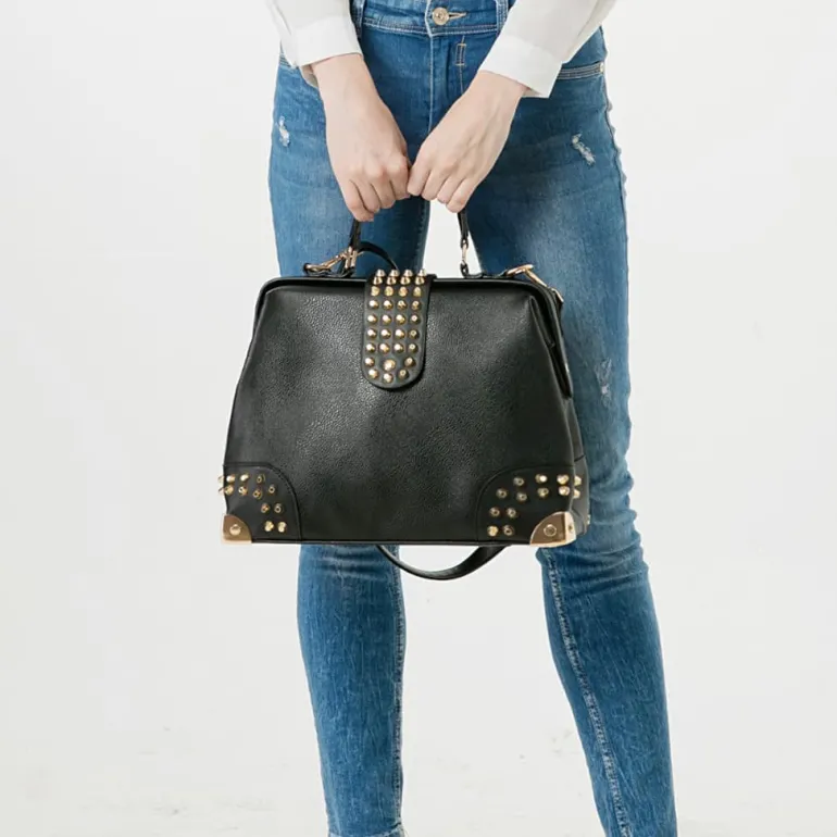 Sac à main clouté en cuir avec dorure^Sac Bandoulière Clearance