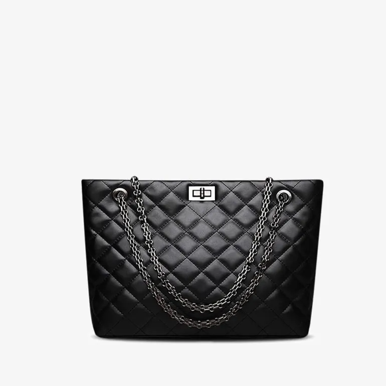 Sac cabas en cuir noir matelassé et à chaine^Sac Bandoulière Store