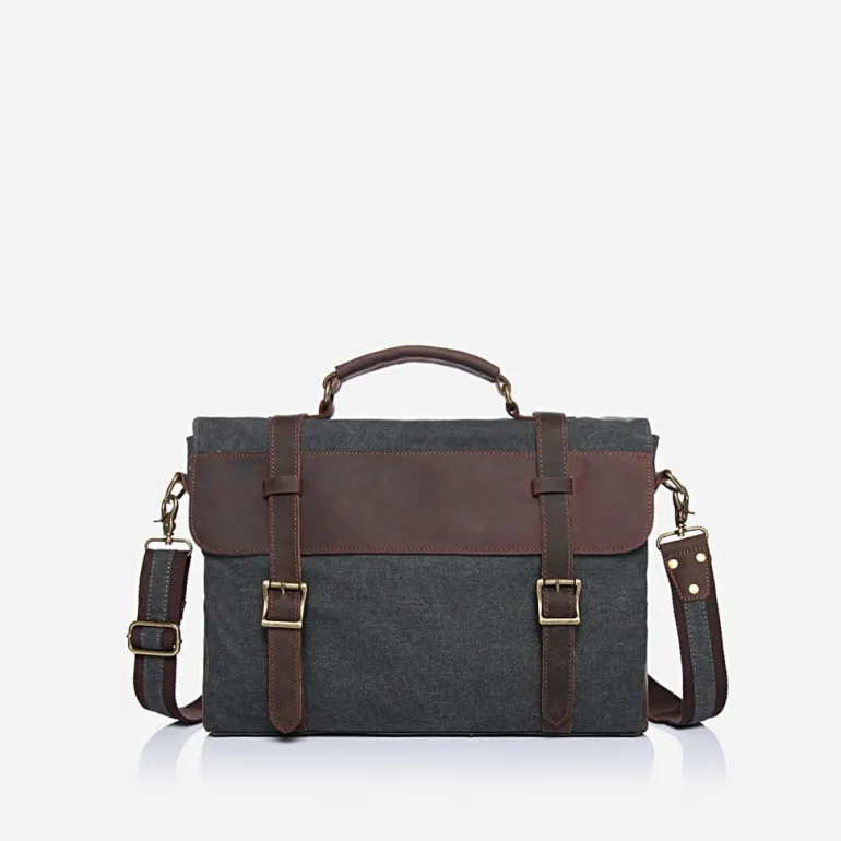 Sacoche besace façon cartable en toile et cuir véritable^Sac Bandoulière Hot