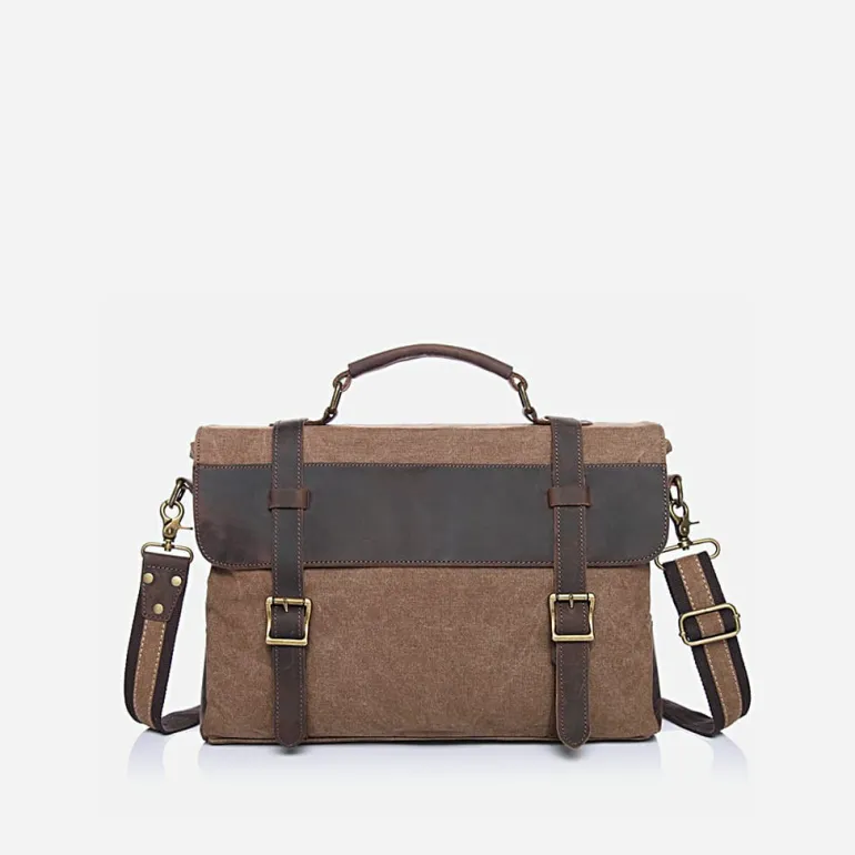 Sacoche besace façon cartable en toile et cuir véritable^Sac Bandoulière Hot